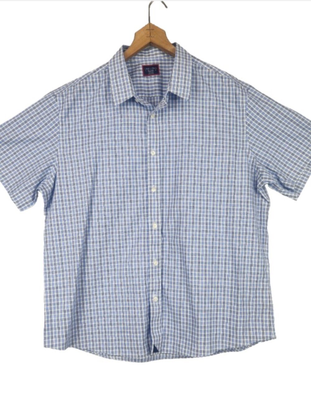 Untuckit Dante Button Up Shirt Men's XXL Blue Short Sleeve Checked Preppy Casual